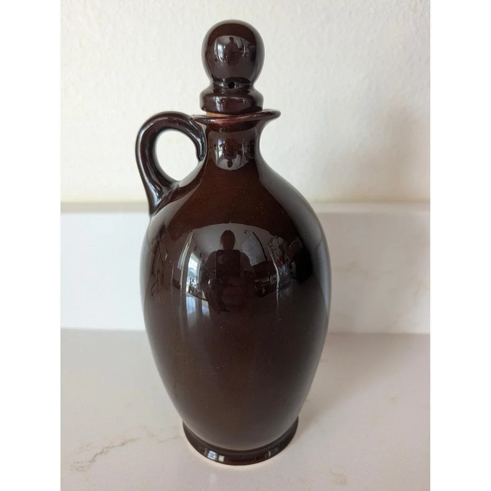 Vintage Monk Ceramic Decanter Brown Ombre Glaze Relief 3D Design with Stopper